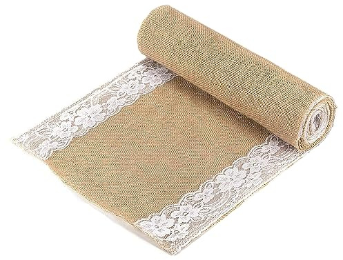 Tischläufer Jute mit Spitze Weiß 30CMx10M Natürliches Sackleinen Tischband,Tischläufer Weihnachten Läufer für Weihnachtsdeko Innen,Spitze Hochzeit für Festival-Ereignis Tischdekoration