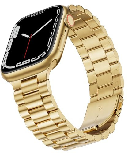 SUNFWR Compatible avec Bracelet Apple Watch 45mm 44mm 42mm(Series 3/2/1) pour Hommes Femmes, Bracelet en Métal en Acier Inoxydable pour iWatch Séries 9/8/7/6/5/4/3/2/1/SE/SE2(Doré)