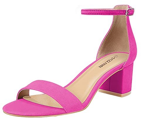 PIZZ ANNU Sandalen Damen mit Absatz Bequem Sandaletten Sommer Elegant Sommerschuhe Klassische Blockabsatz Schuhe Heißes Pink EU 39