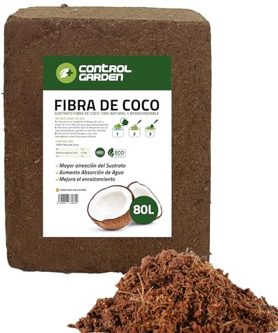 Control Garden Sustrato Fibra de Coco 5kg 80L | Abono Plantas 100% Natural para Huertos, Terrarios y Cultivos | Substrato Semilleros Biodegradable