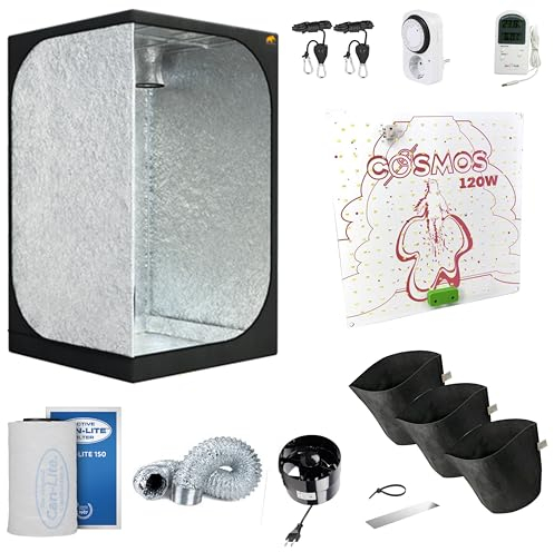 NICEGROW GrowBox60 Einsteiger Komplettset für 3 Pflanzen Grow mit LED, Abluft und Zubehör