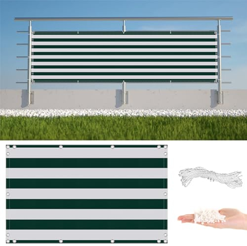 AYLFBFU Balkon Sichtschutz 0.8 x 6m PES 165g/m², Wind- und UV-Schutz, Sichtschutz für Balkon Terrasse für Balkongeländer, – Leichte Montage & Stabiler, Dunkelgrün Gestreift