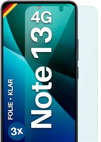 moex für Redmi Note 13 (4G) Schutzfolie Displayschutz Folie Ultra-klar HD 0,2 mm kompatibel mit jeder Hülle, Anbringen ohne Blasen, Handyfolie Extra Kratzfest, FlexProtect 3 Stück