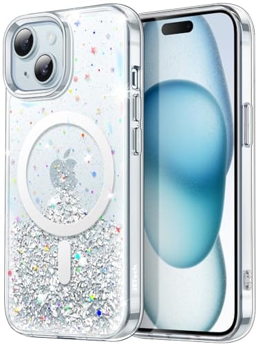JETech Glitter Case for iPhone 15 Plus 6.7-Inch Compatible with MagSafe, Clear Cute Bling Sparkle for Women and Girls, Shiny Shockproof Magnetic Sparkly Phone Cover (Clear)