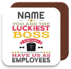 MUGGZ Personalised - Novelty Funny Gift for Boss - You are The Luckiest Boss in The World - Coaster - Giftset - Made in The UK – Custom Funny Coffee Mug – Unique Gift for Friends & Family