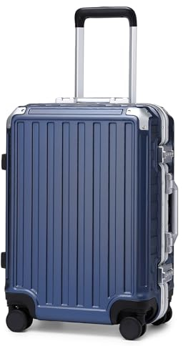 Supercase Hartschale Koffer Trolley Aluminium Rahmen Reisekoffer PC Handgepäck mit 4 Rollen TSA, Check-In Gepäck Rollkoffer Blau 54x 38x 23cm