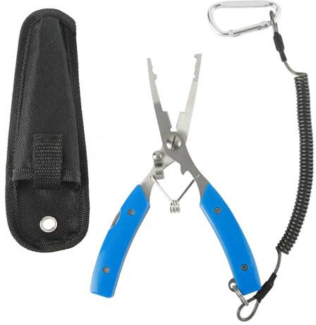 JASKFG Portable Fishing Pliers with Lanyard,Include Curved Fishing Forceps,Disgorger Fishing,Stainless Steel and Blue Rubber Handles