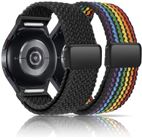 chinbersky Bracelet Nylon Tressé Compatible avec Samsung Galaxy Watch 7/6/5/4, Bracelet Sport Elastique, Magnétique, Multicolore, 40mm 44mm, Unisex