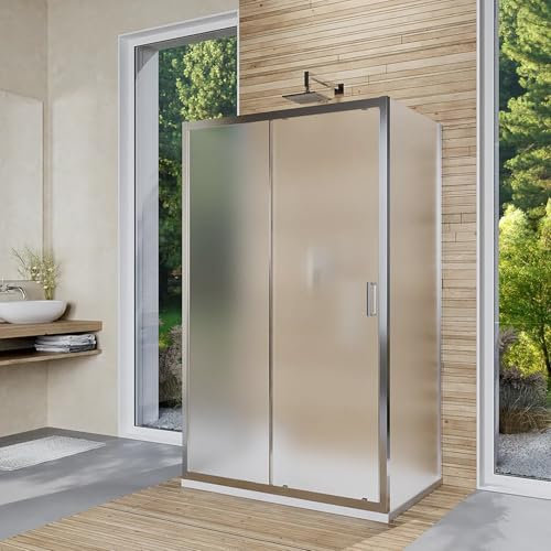 Box Doccia 3 Lati 80x120x80 cm Con Porta Scorrevole e Due Pareti Fisse Vetro Temperato Opaco 6mm Reversibile Profilo Alluminio Cromato Mod. Ustica