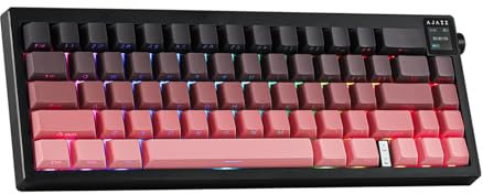 MechLands AJAZZ AK650 65% Gasket Mechanical Clavier, Clavier de Jeu sans Fil 3 Modes avec écran TFT 0.85'' et Bouton, échangeable à Chaud, Batterie 5000 mAh, Flex-Cut Plate & PCB, RGB (Noir Rose)