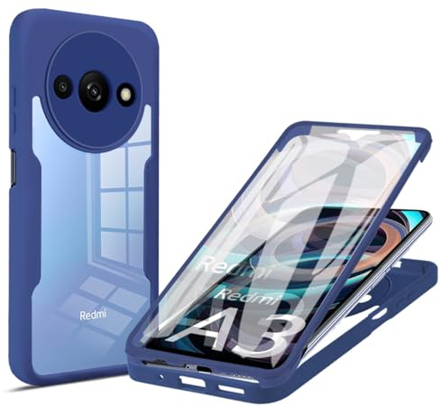 UPLAI Transparente Funda para Xiaomi Redmi A3 4G/Xiaomi Poco C61, 360° Grado Militar Antigolpes Carcasa Protector de Pantalla Incorporado, Ultradelgado PC + TPU Estuche Caso. Azul