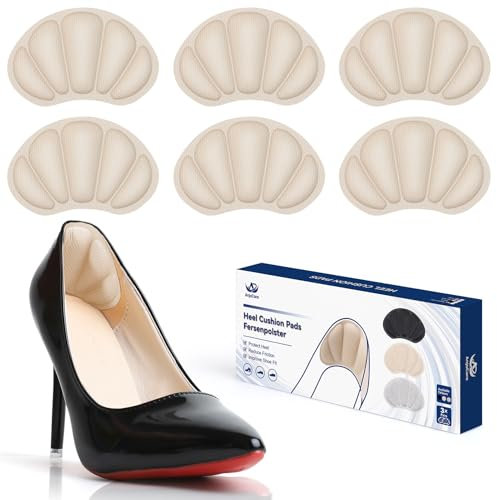 AnjoCare Cuscini per Talloni, 3 Paia di Cuscini Autoadesivi per Scarpe Sciolte, Inserti Antiscivolo per Tacchi Alti Scarpe in Pelle Scarpe Da Ginnastica Troppo Grandi