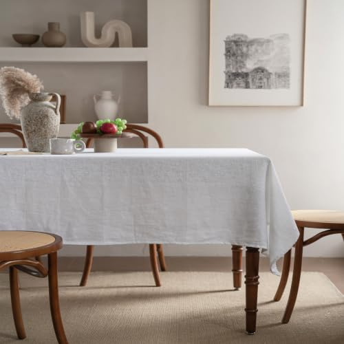 CHUFFED 100% Leinen Tischdecke Rechteckige Tischdecke-Hochwertige Leinen Stofftischdecke für Küchentisch und Esstisch, Natürliche Eleganz für Ihr Zuhause (Weiß, 140 × 300 cm)