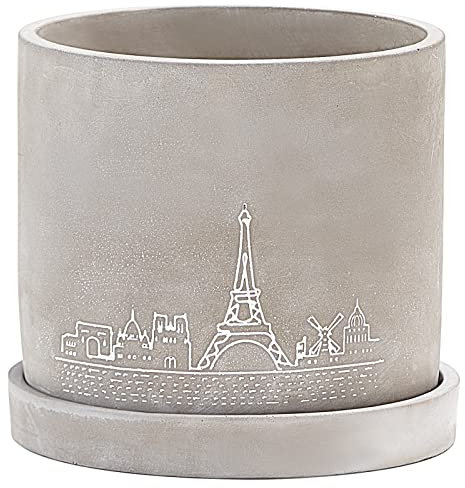 Ekirlin 16.5cm Flower Plant Pot Indoor - Grey Cement Garden Planter Concrete Planter with Drain Hole Saucer, Modern Art Pattern Succulents Containers for Home Decor, Office & Outdoor