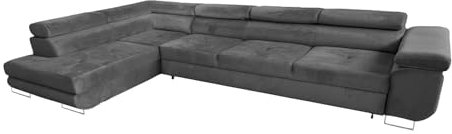 Ecksofa mit Schlaffunktion PASTI XL L-Form, Sofa Couch mit Bettkasten, Couch Eckcouch, Schlafsofa für Wohnzimmer, Big Sofa Couch mit Schlaffunktion, Sofa (Grau, Ottomane Links)