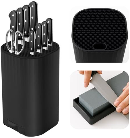 Ceppo Coltelli da Cucina Vuoto, Qoosea 4 in 1 Ceppo Portacoltelli con Cote e Slot Porta, Universal Staccabile Portacoltelli da Cucina per una Facile Pulizia Salvaspazio