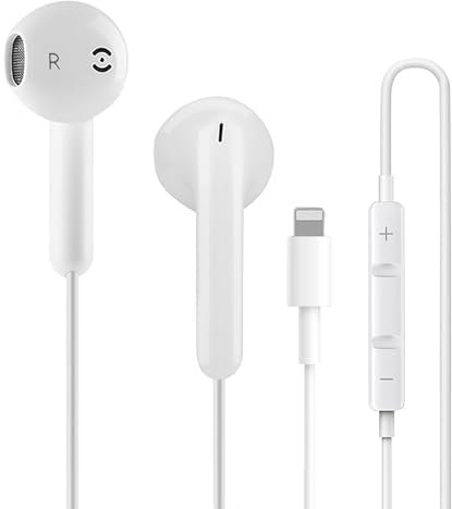 Écouteurs Lightning in Ear avec Câble Compatibles avec Apple iPhone 14/14 Plus/13/12/11/8/7 X Pro Max, Certifié MFi Audio HiFi Stéréo avec Micro et Contrôle du Volume (Blanc)