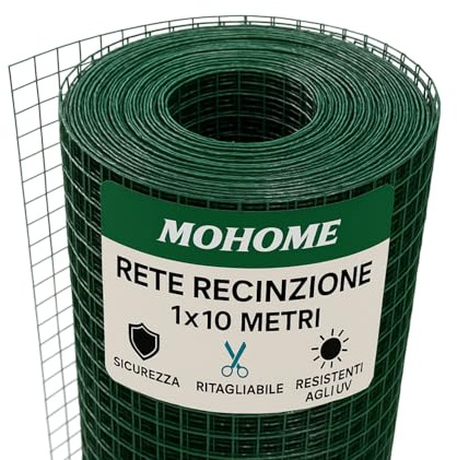 MOHOME Maschendrahtzaun, 10 m x 1 m, kunststoffbeschichtet, quadratisch, 12,5 mm, robustes Schutznetz für Garten, Hühnerstall, Hof, Weinberg, Geländer, Balkon