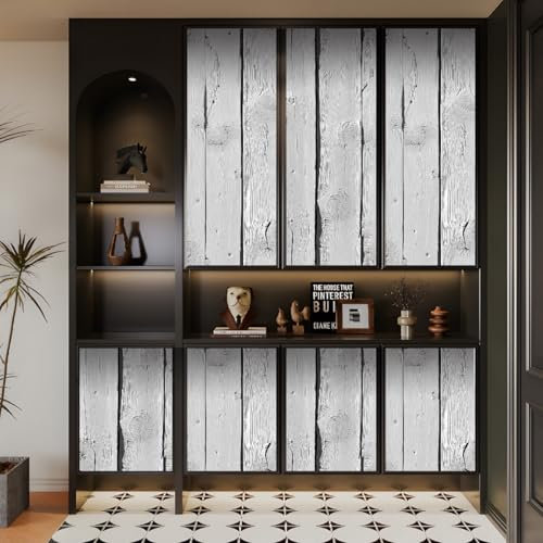 Générique papier peint panoramique 3d 44 X300Lcm Planches De Bois Blanches papier peint vintage Décor panoramique en relief, idéal pour donner du volume à un mur uni sans percer