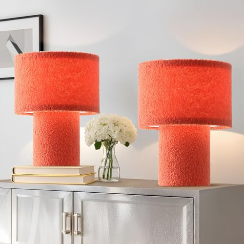 EOEYYOYB Nachttischlampe 2er Set, Moderne Vintage Tischlampe Wohnzimmer, Lampe Tisch E27-Fassung, Led Nachttischlampe Schlafzimmer, Wohnzimmer, Orange
