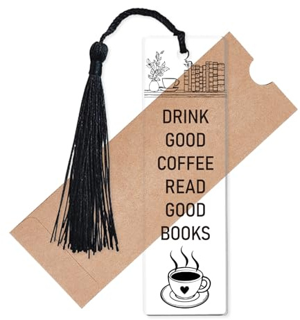 CREATCABIN Coffee Bookmark Clear Acrylic Bookmarkers Drink Good Coffee Read Good Books Rectangle Page Book Marks Tag with Tassel for Book Lovers Readers Bookworm Bookish Reading Gifts 1.3x4.6 Inch