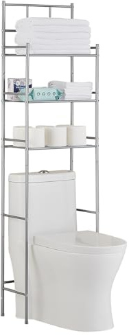 FJORNEL Toilettenregal, 3-stöckiges Badezimmerregal, WC Regal über die Toilette, Toiletten Regal für das Badezimmer, Platzsparend, Grau