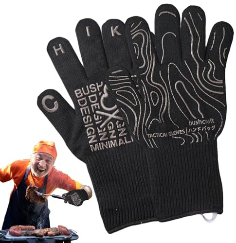 Moreeulsi Guantes de Parrilla, Guantes ignífugos, aislados, protección de muñeca, Guantes Resistentes al Calor, para Barbacoa al Aire Libre, Pizza, Fuego, Hornear, freidora, Carne, Alimentos