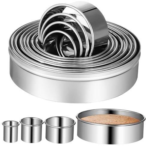 COLLBATH Backringe Inklusive Aufbewahrungsbox und Sicherer Handhabung 12 Stück in Silber mit Glatten Kanten aus Edelstahl für und Mousse Zubereitung