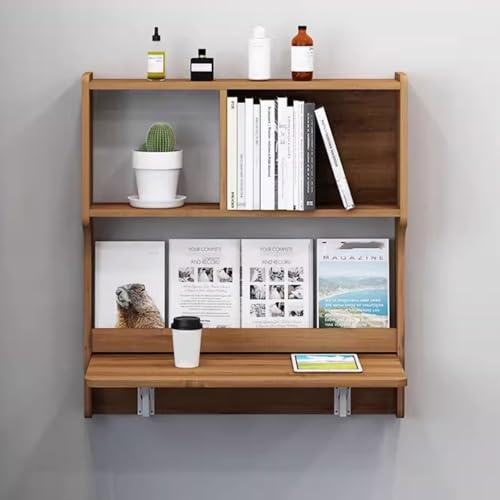 Klapptisch zur Wandmontage, platzsparender Hängeschrank und Werkbank mit 2-stöckigen Trennwänden, faltbarer Laptop-Schreibtisch und Holz-Wandregal für kleine Räume (Walnussholz, 64 cm)