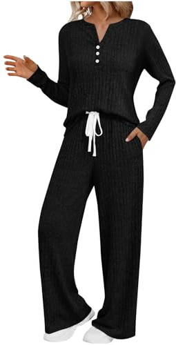 Tuta Donna Elegante Maglia Morbida Casual Maglione Maniche Lunghe Pullover Top e Pantaloni a Gamba Larga Set Due Pezzi Comode Leggera Tuta Casa Elegante Curvy Pigiama Donna Invernale Calda Completi