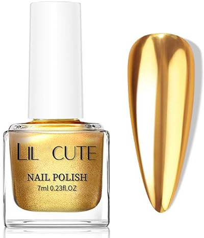Metallic Nagellack Gold - Spiegelnagellack Schnelltrocknend Chrom - Quick Dry Glossy Nail Polish - Mirror Effekt Long Lasting Metallischer Nagellack Entfernen Kratzfest, Kein UV Benötigt (Gold)