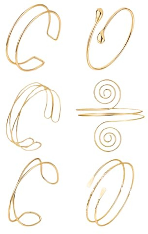 Wenrou 6 Pezzi Superiore Bracciali, Braccio Bracciale Set per Donne, Gioielli Bracciale da Braccio Dorato per Donne, Minimalista Braccio Bracciali Metallo per Festa Matrimonio Cosplay Balli Accessori