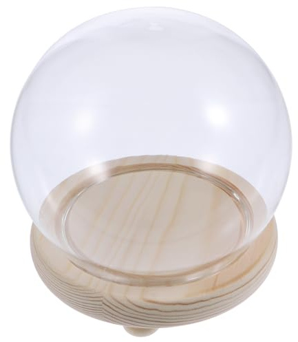 Mipcase Cloche en Verre Transparente Socle en Bois, Dôme Décoratif pour Fleurs Artificielles, Centre de Table pour Noël et Saint-Valentin