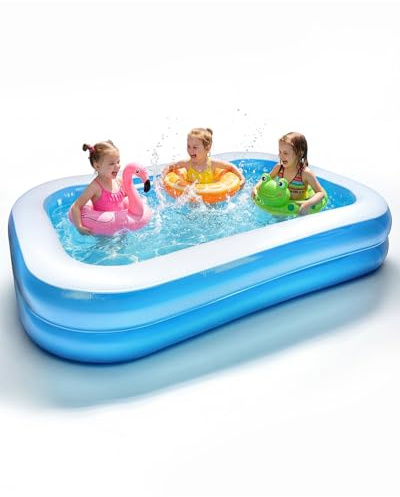 2M Inflatable Paddling Pool, Paddling Pool Rectangle with PVC Thickened Material, Self-Adhesive Repair Patch, Easy Setup & Storage, Swimming Pool for Kids, Family, Indoor & Outdoor Use