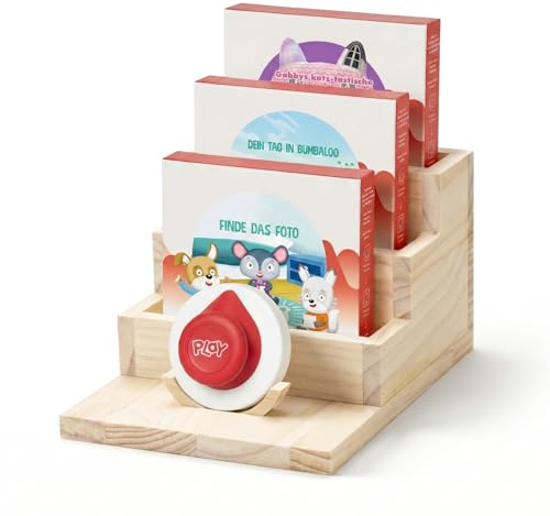 Todeco Tonieplay Regal, Wand- & Tischregal für Spiele und Controller | 3 Ebenen, sofort einsatzbereit, inkl. Wandmontageset, robustes Holz, für Kinderzimmer