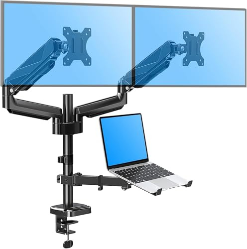 Triadyn TriMount Tischhalterung für 2 Monitore und Laptop 13–32 Zoll – Verstellbar, Schwenkbar, Ergonomisch – VESA 75x75 / 100x100 – Monitor- und Laptop-Arm für Schreibtisch