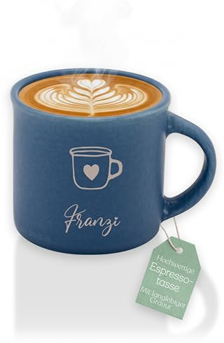 ABENTEUERNAH Personalisierte Espressotasse, Keramik Tasse mit Gravur, Name | Espressotassen mit Wunschtext, Vatertag, Weihnachten, Wichtelgeschenk, Spruch lustig, Papa, Oma, Opa, Angler