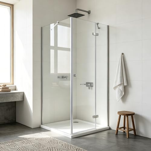 VEETEDOORA Duschkabine Eckeinstieg 90 x 90 x 183cm, 90 Schwingtür Drehtür mit 90 Seitenwand - 6 mm ESG Glas Duschwand, Duschabtrennung ohne Duschwanne
