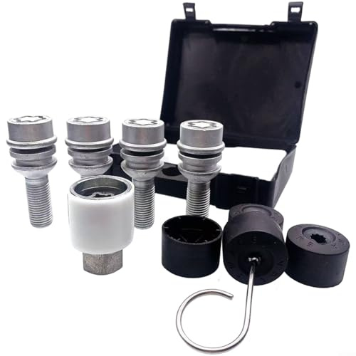 EXTRWORY, Para Porsche para CAYENNE para TOUAREG y para Q7 Kit de tuercas de seguridad M14x15 Patrón 523 Tornillos antirrobo de acero lacrotizado con llave, para conductores de vehículos de lujo