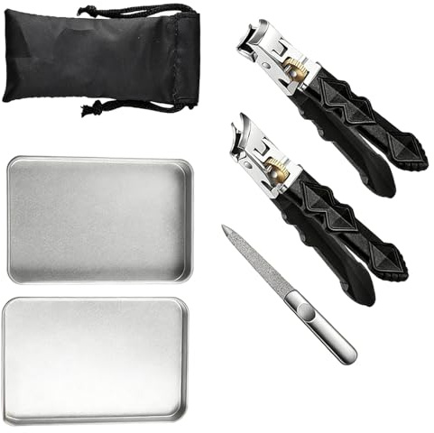 Nagelknipser-Set mit robuster breiter Öffnung, schrägen und geraden Edelstahl-Werkzeugen, 9,7 cm langer Griff, inklusive Nagelfeile, Zahnradverriegelung, Eisenbox und Aufbewahrungstasche