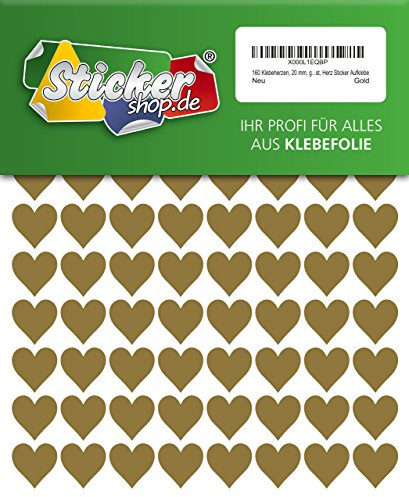 160 Klebeherzen, 20 mm, gold, aus PVC Folie, wetterfest, Herz Sticker Aufkleber
