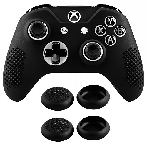 eXtremeRate Cubierta de Silicona para Xbox One S/X Control Accesorios Funda Suave Protectora Antideslizante Carcasa con 2 Tapas de Joysticks para Xbox One S/X(Negro)