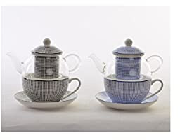 Hogar y Mas Tetera y Taza Porcelana Natural Cristal Infusiones Filtro Porcelana Diseño Étnico 2 Colores - Negro
