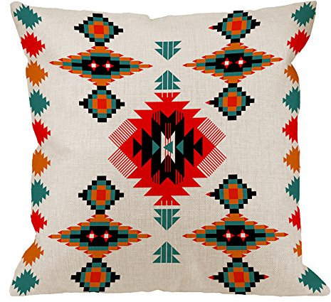 HGOD DESIGNS Azteken-Navajo-Kissenbezug, rot, orange, blau, schwarz, Navajo-Baumwolle, Leinen, quadratisch, Standard-Kissenbezug für Männer und Frauen, Heimdekoration, Wohnzimmer, 45.7 x 45.7 cm