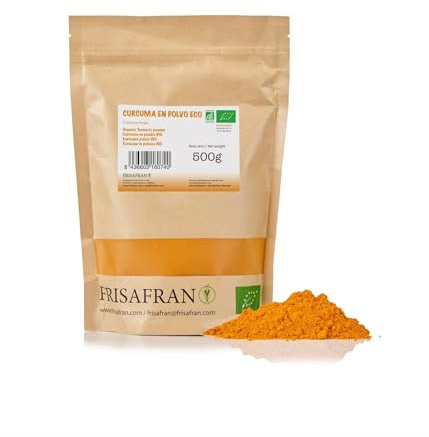 FRISAFRAN | BIO Kurkuma Pulver 500g | Gelbwurz gemahlen | Gewürz | Hochwertige Kurkumawurzel aus Indien | natürliches Lebensmittel | Golden | Achterhof Pulver | Kurkuma-Gewürz | Natürlich