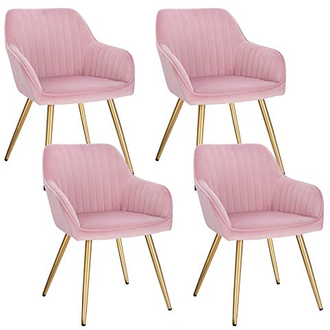 Lestarain Esszimmerstühle 4er Set, für Esszimmer Wohnzimmer Küche, Küchenstühle gepolstert mit Armlehne Metallbeinen, Sitzfläche aus Samt, Rosa