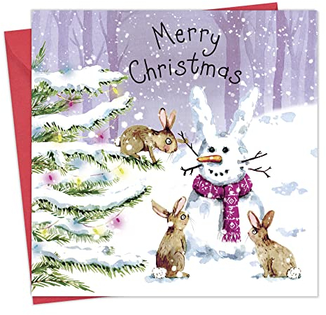 Twizler Frohe Weihnachtskarte mit niedlichen Hasen - Happy Christmas Karte - Weihnachtskarte - Süße Weihnachtskarte - Weihnachtskarte für Sie - Weihnachtskarte für Ihn