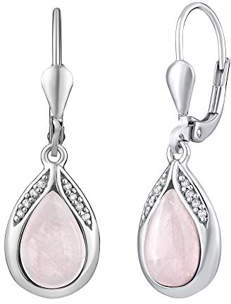 SILVEGO - JST13327RQE Damen-Ohrringe Sterling-Silber 925/1000 echter Rosenquarz, Silber, Quarz