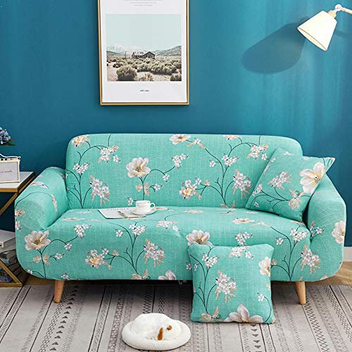 LNXSESN Sofabezug Türkis-Creme-Blume Sofaüberwurf Stretch Couch überwurf Elasthan Universal Sofahusse Moderne Anti-Haar Couch überzug Antirutsch Sofa überzug 1 Sitzer