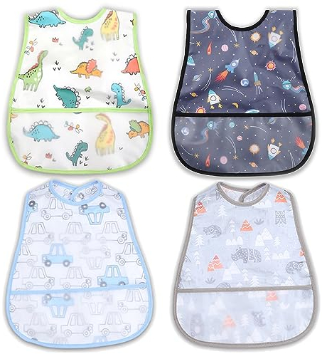 norinori Baby Lätzchen Wasserdicht Lätzchen mit Tasche 4 Stück Babylätzchen Kinder Lätzchen Passend für 6-24 Monate boys girls